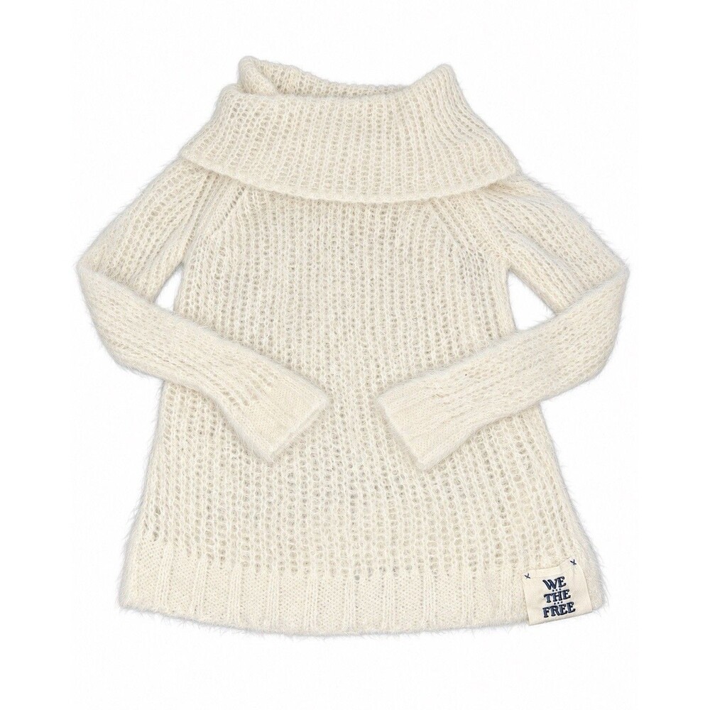 We The Free Ivory Alpaca Wool Blend Open Knit Cowl Neck Sweater S